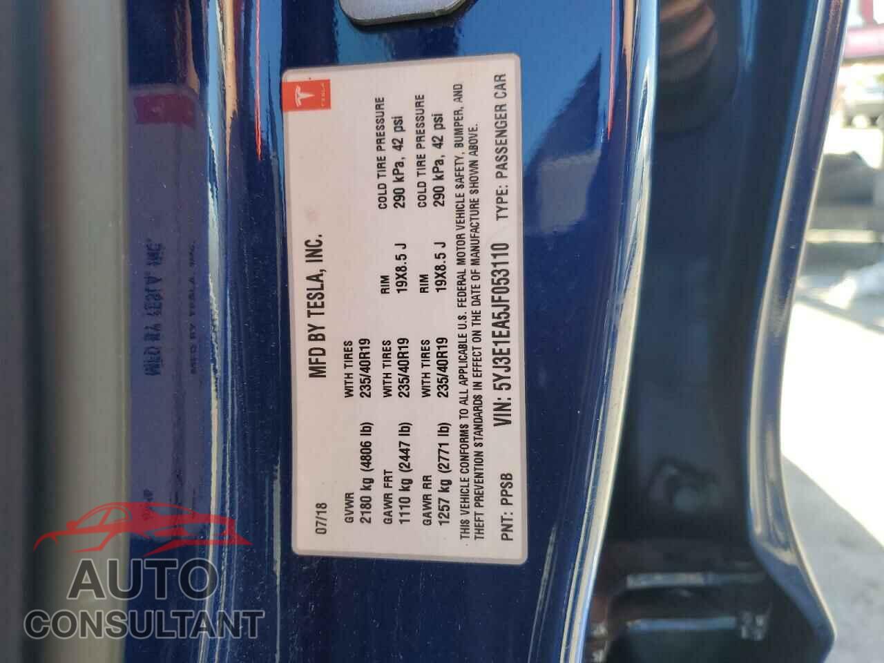 TESLA MODEL 3 2018 - 5YJ3E1EA5JF053110