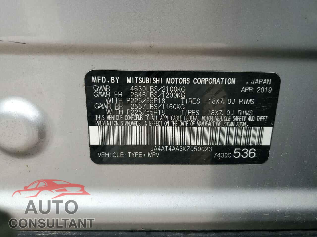 MITSUBISHI ECLIPSE 2019 - JA4AT4AA3KZ050023
