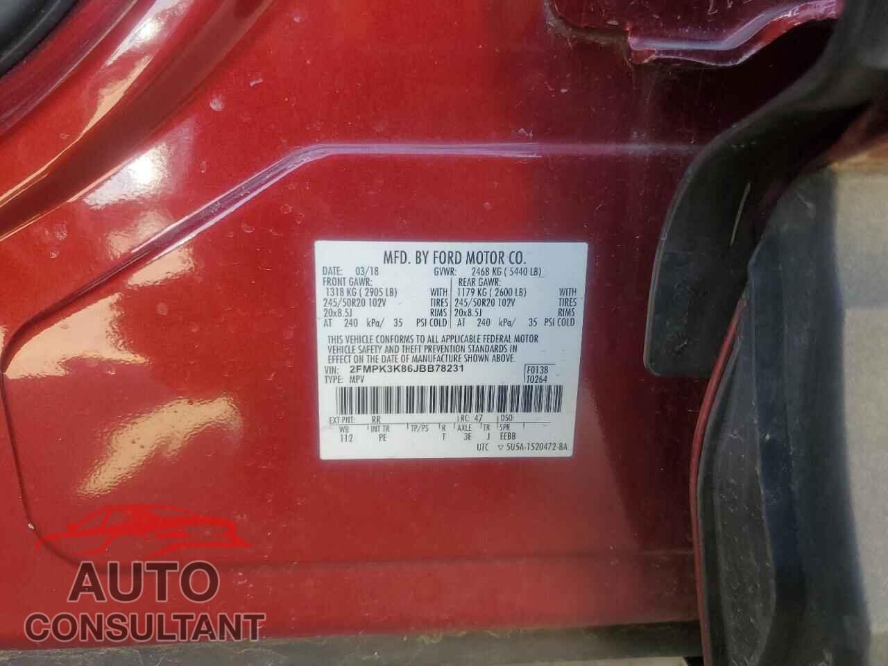 FORD EDGE 2018 - 2FMPK3K86JBB78231