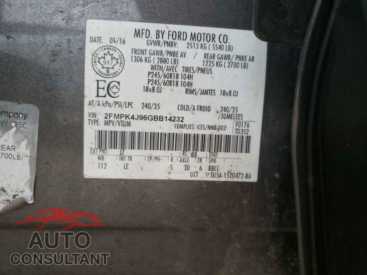 FORD EDGE 2016 - 2FMPK4J96GBB14232