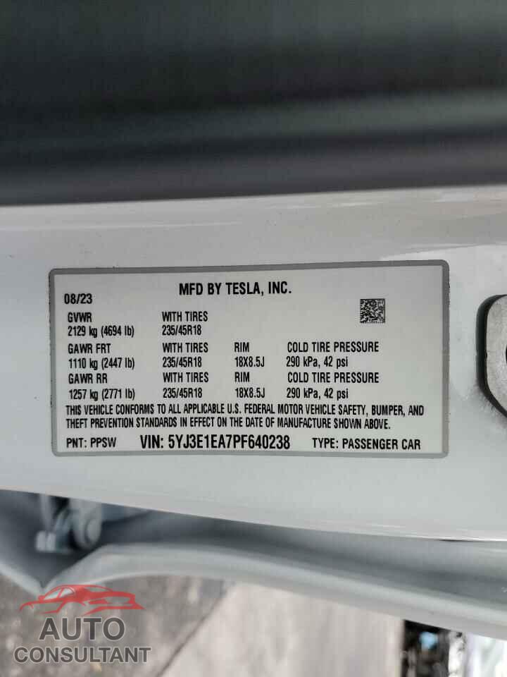 TESLA MODEL 3 2023 - 5YJ3E1EA7PF640238