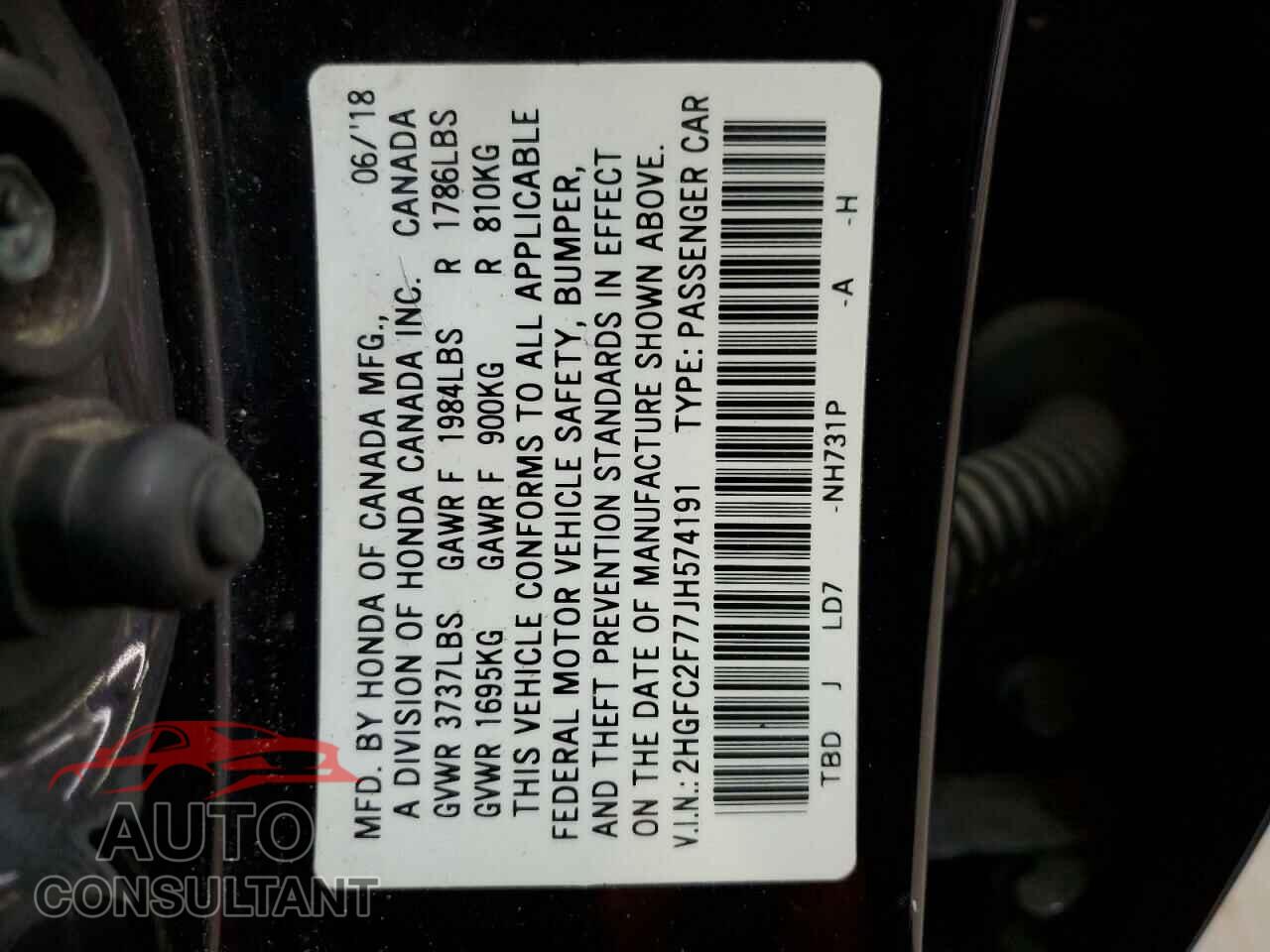 HONDA CIVIC 2018 - 2HGFC2F77JH574191