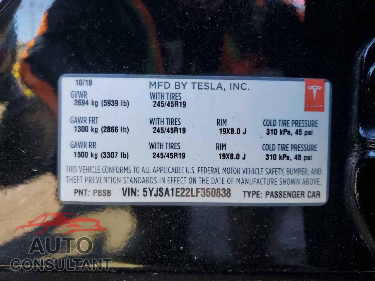 TESLA MODEL S 2020 - 5YJSA1E22LF350838