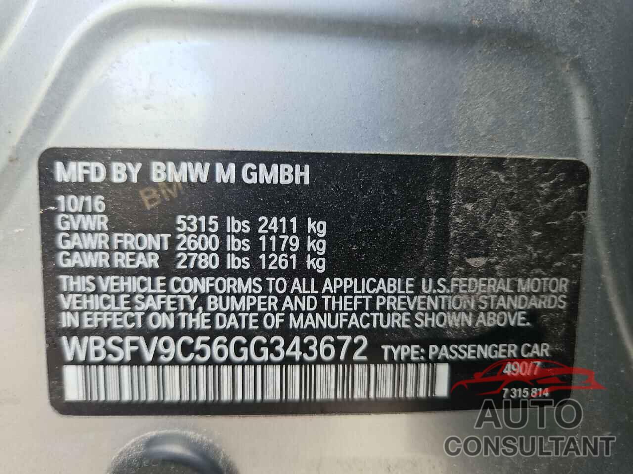 BMW M5 2016 - WBSFV9C56GG343672