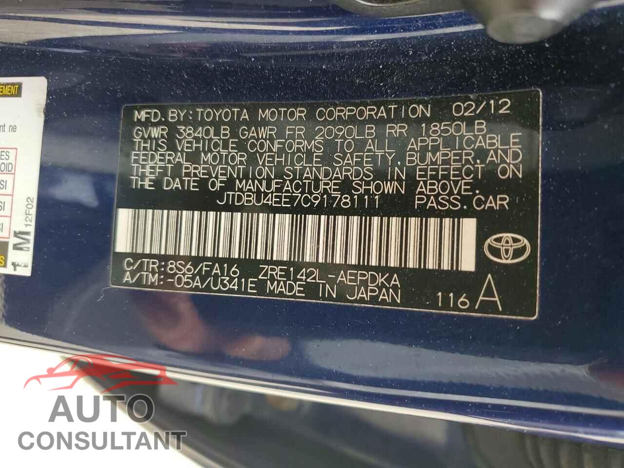 TOYOTA COROLLA 2012 - JTDBU4EE7C9178111