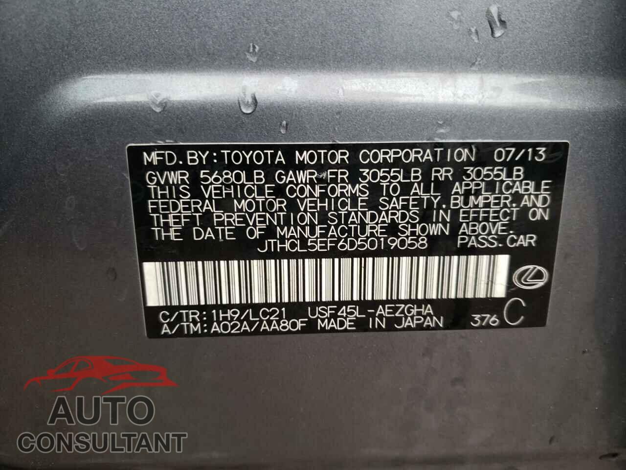 LEXUS LS460 2013 - JTHCL5EF6D5019058