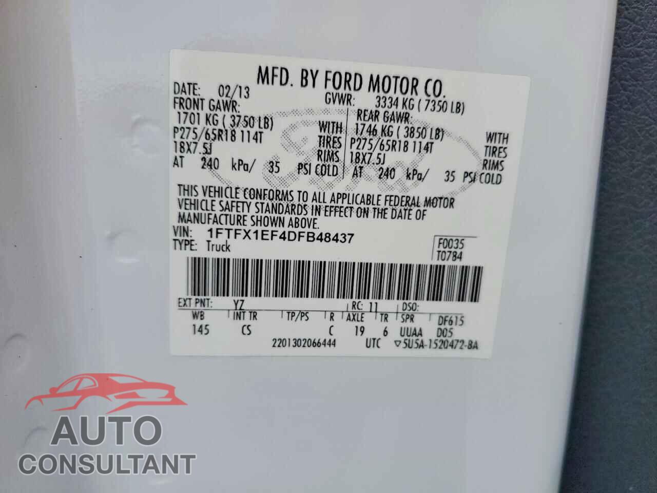 FORD F150 2013 - 1FTFX1EF4DFB48437