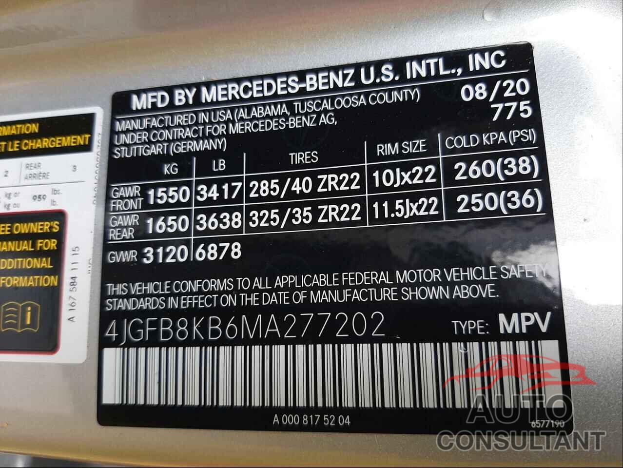 MERCEDES-BENZ AMG 2021 - 4JGFB8KB6MA277202