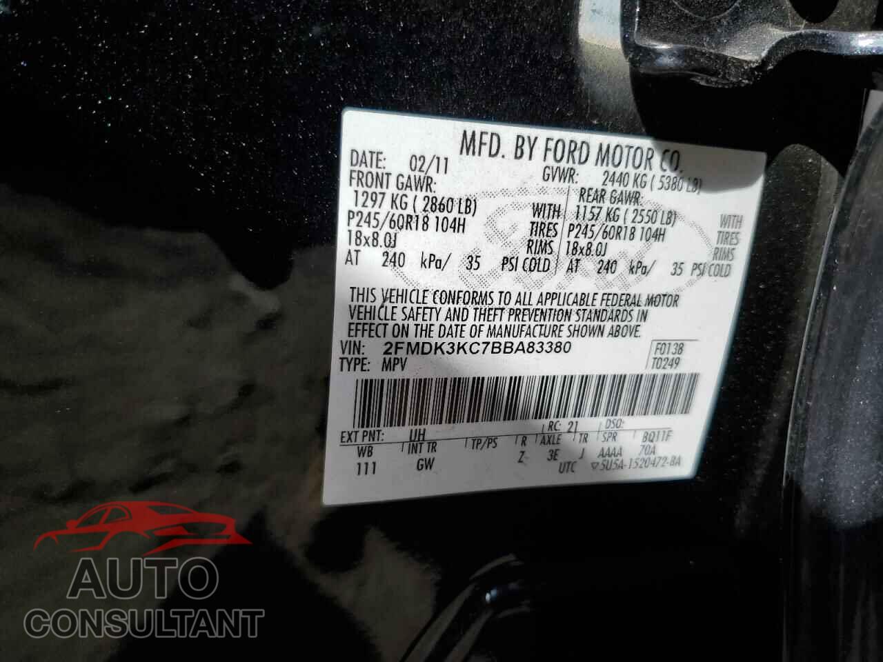 FORD EDGE 2011 - 2FMDK3KC7BBA83380