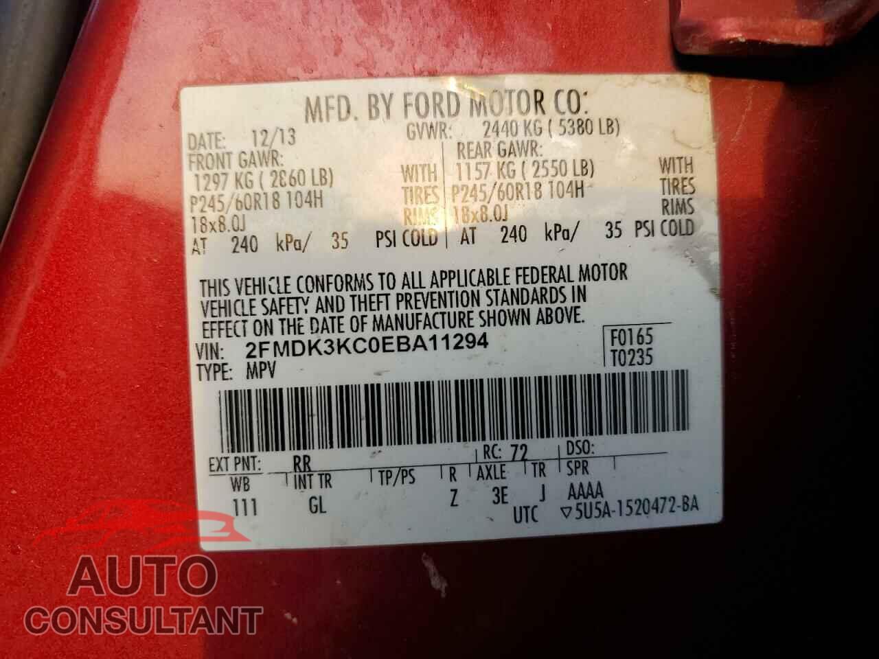 FORD EDGE 2014 - 2FMDK3KC0EBA11294