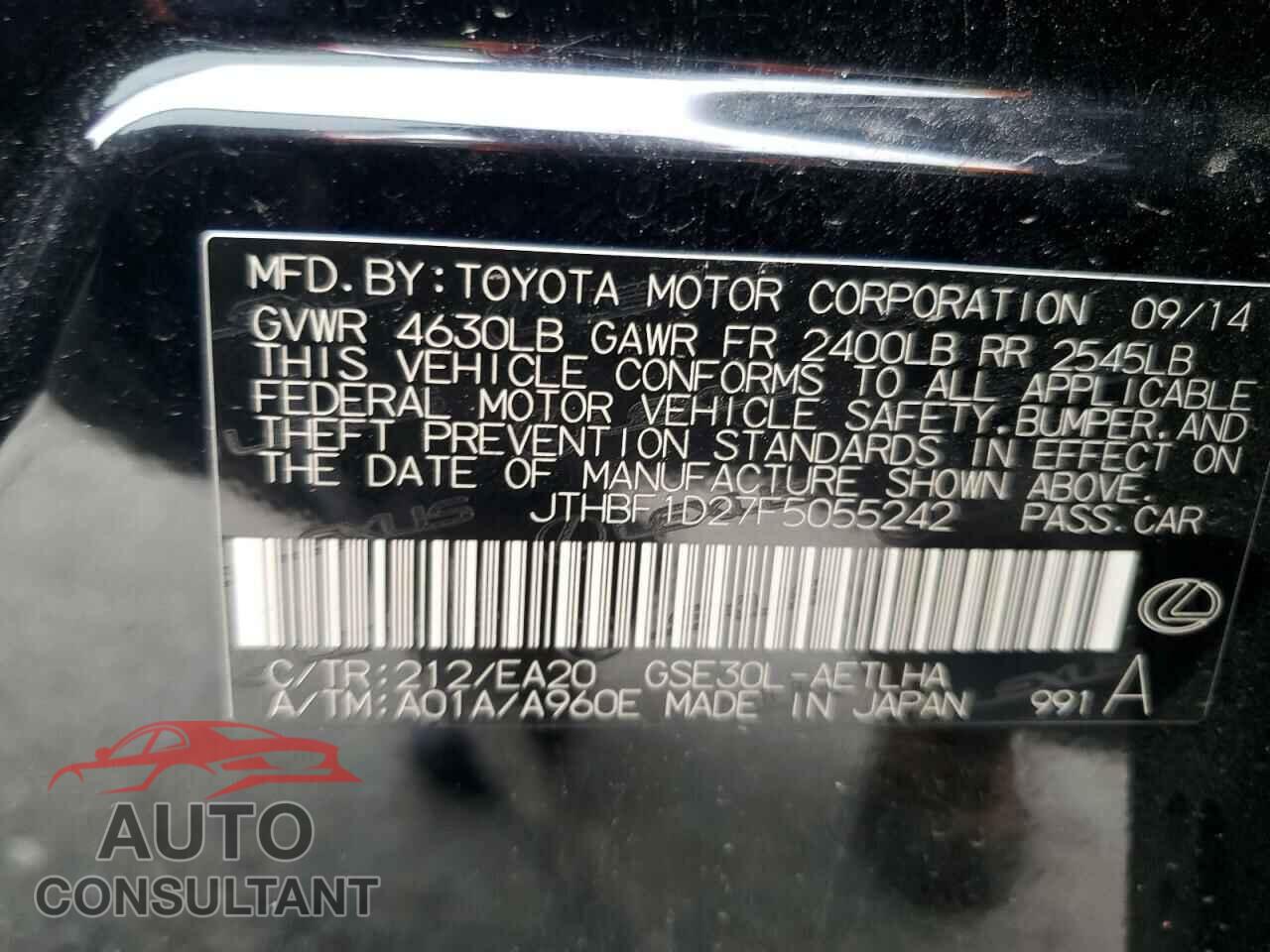 LEXUS IS 2015 - JTHBF1D27F5055242
