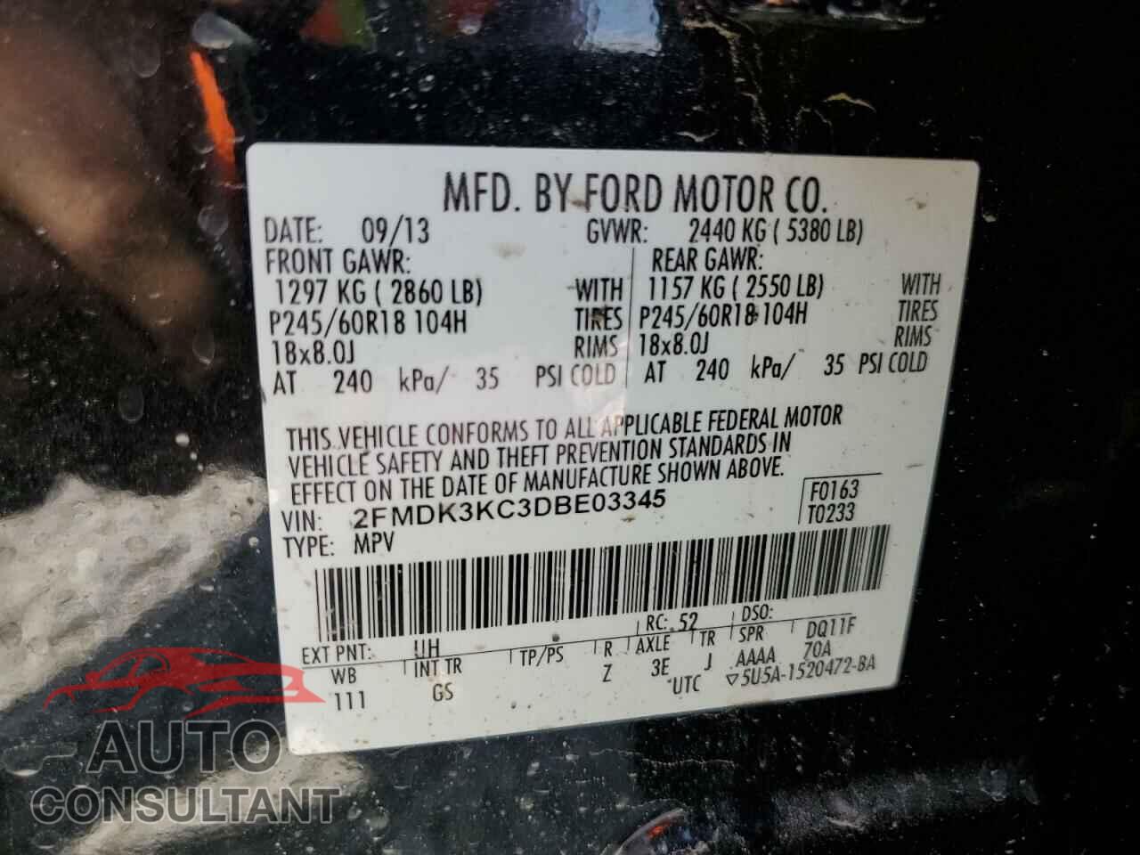 FORD EDGE 2013 - 2FMDK3KC3DBE03345