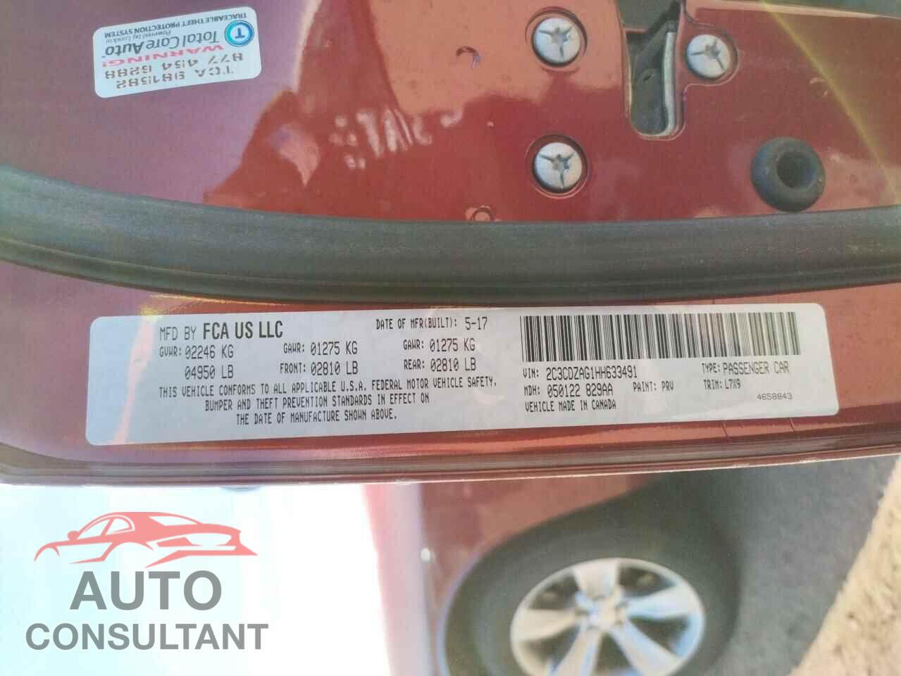 DODGE CHALLENGER 2017 - 2C3CDZAG1HH633491