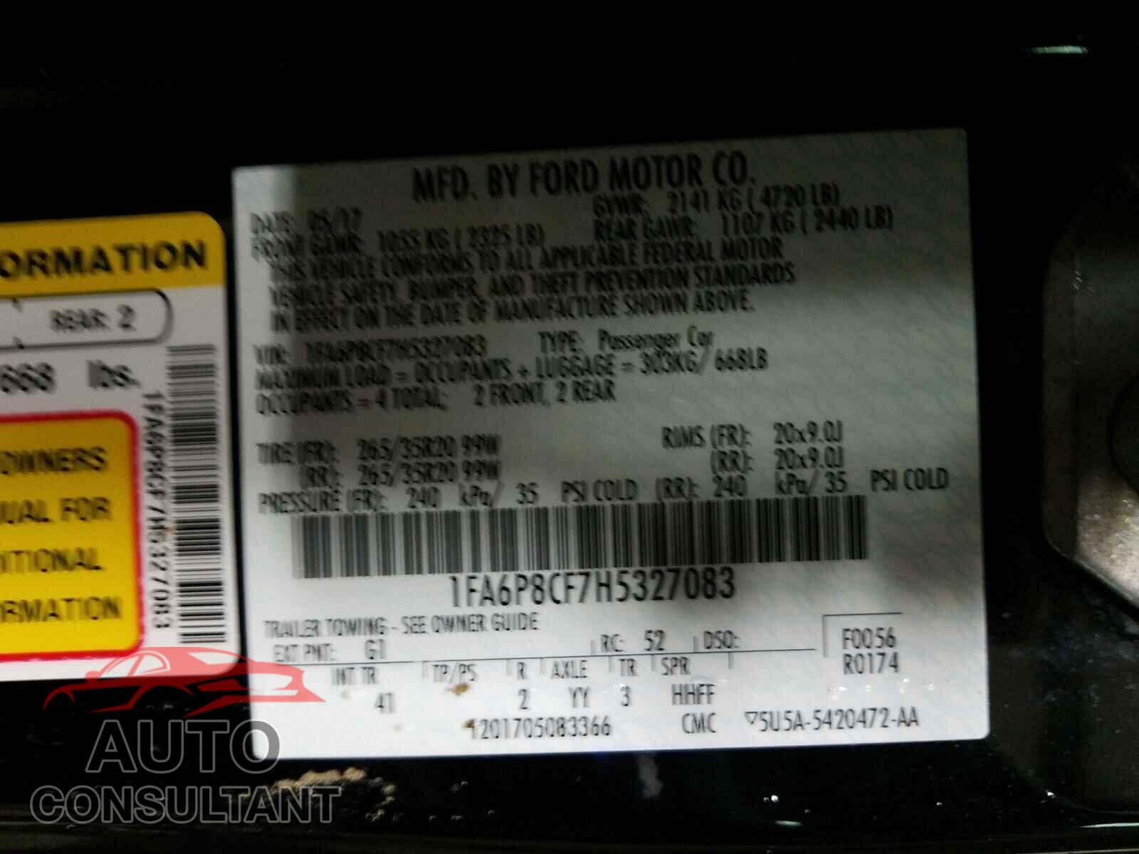FORD MUSTANG 2017 - 1FA6P8CF7H5327083