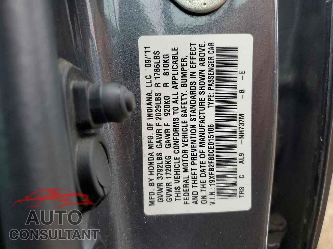 HONDA CIVIC 2012 - 19XFB2F80CE015106