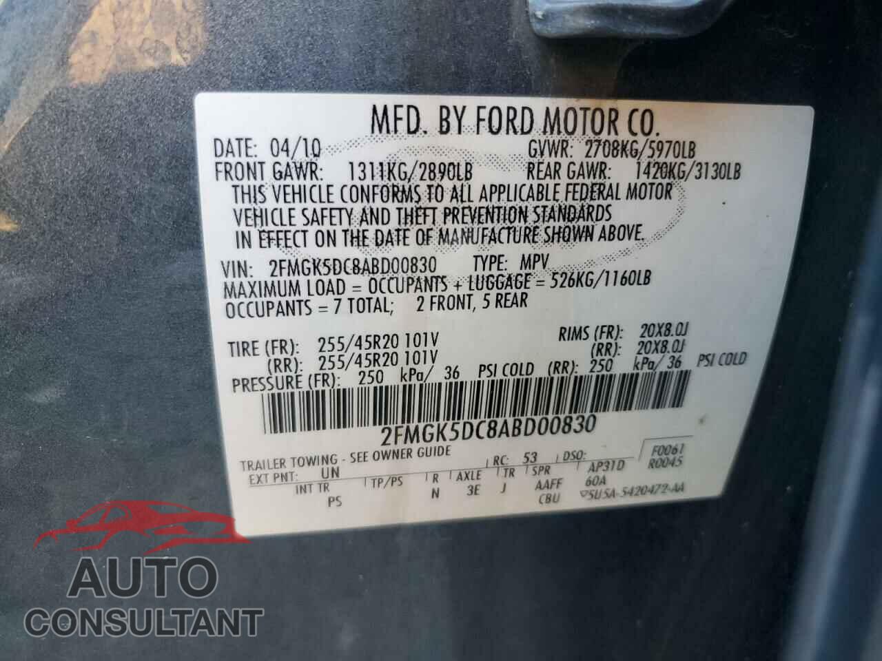 FORD FLEX 2010 - 2FMGK5DC8ABD00830