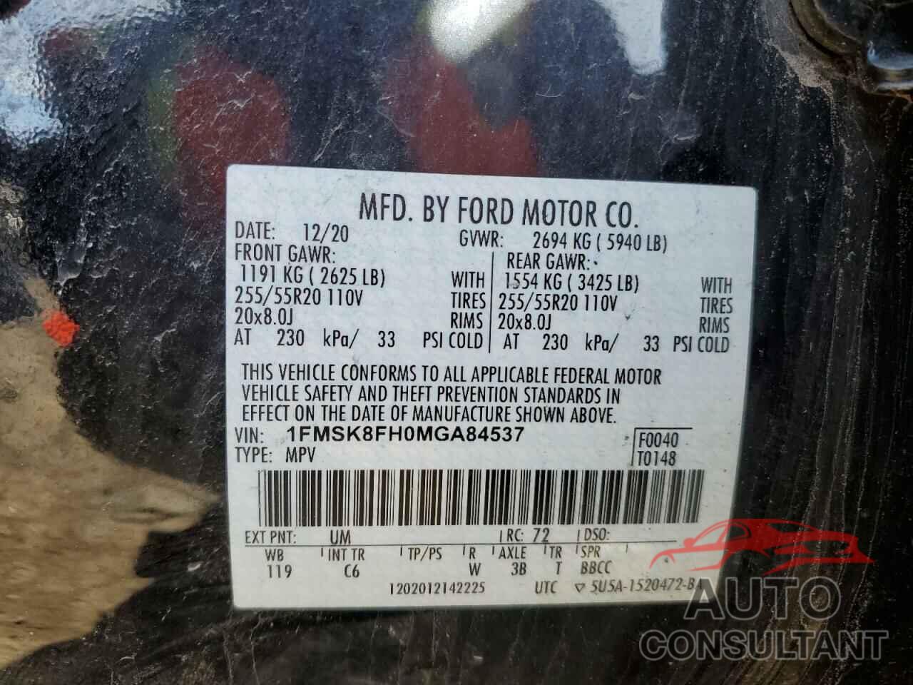 FORD EXPLORER 2021 - 1FMSK8FH0MGA84537