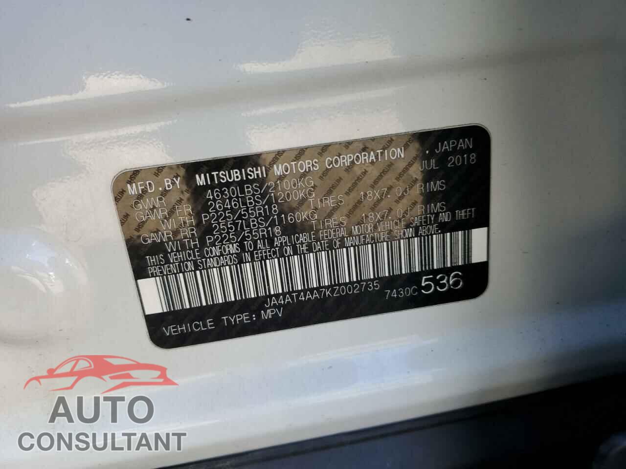 MITSUBISHI ECLIPSE 2019 - JA4AT4AA7KZ002735