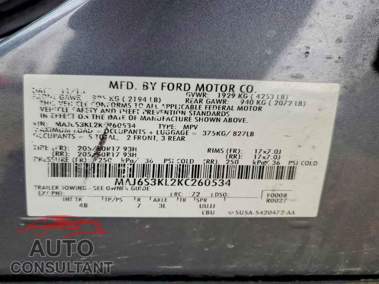 FORD ECOSPORT 2019 - MAJ6S3KL2KC260534