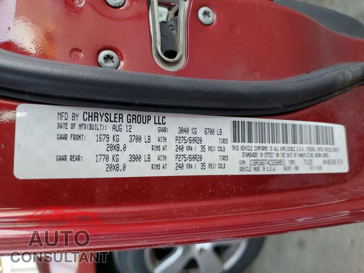 DODGE RAM 1500 2012 - 1C6RD6GT4CS330951