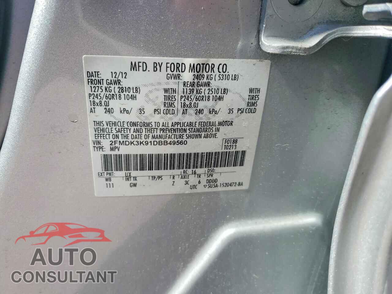 FORD EDGE 2013 - 2FMDK3K91DBB49560