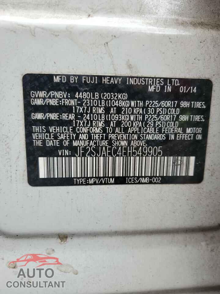 SUBARU FORESTER 2014 - JF2SJAEC4EH549905