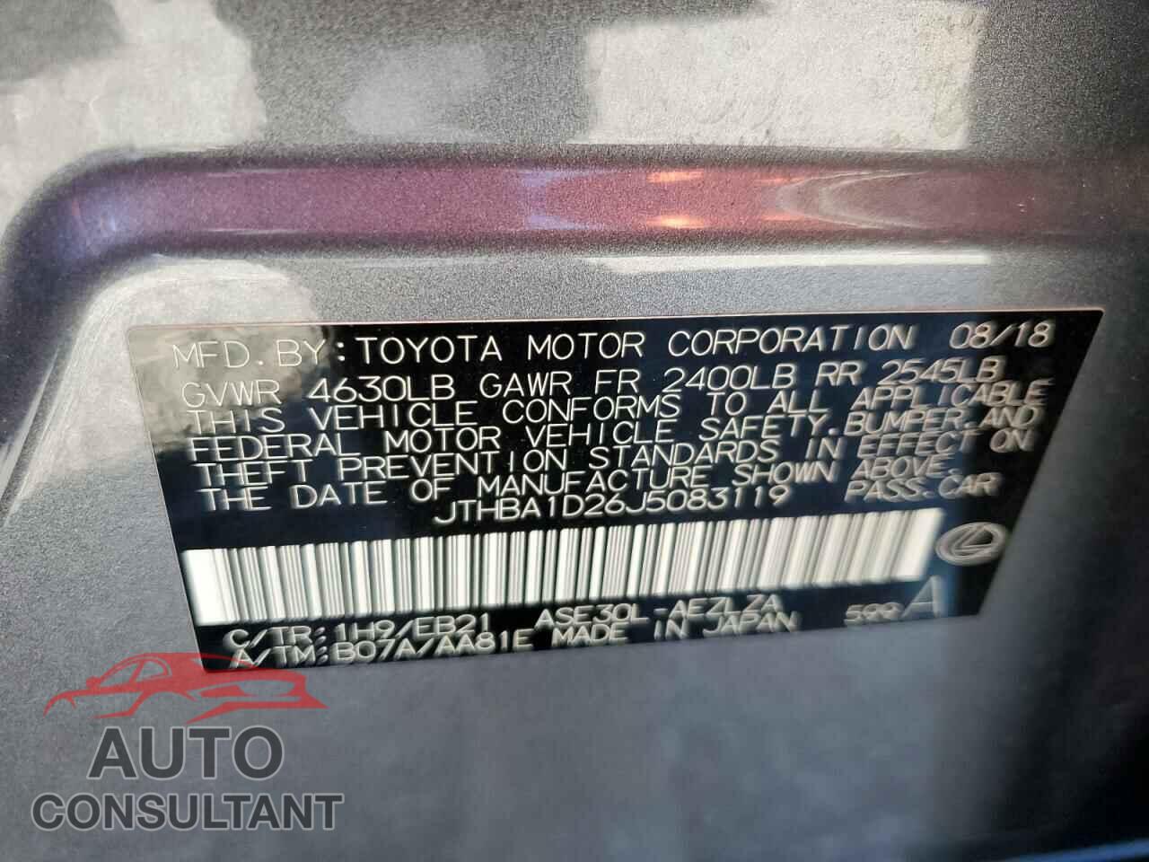 LEXUS IS 2018 - JTHBA1D26J5083119
