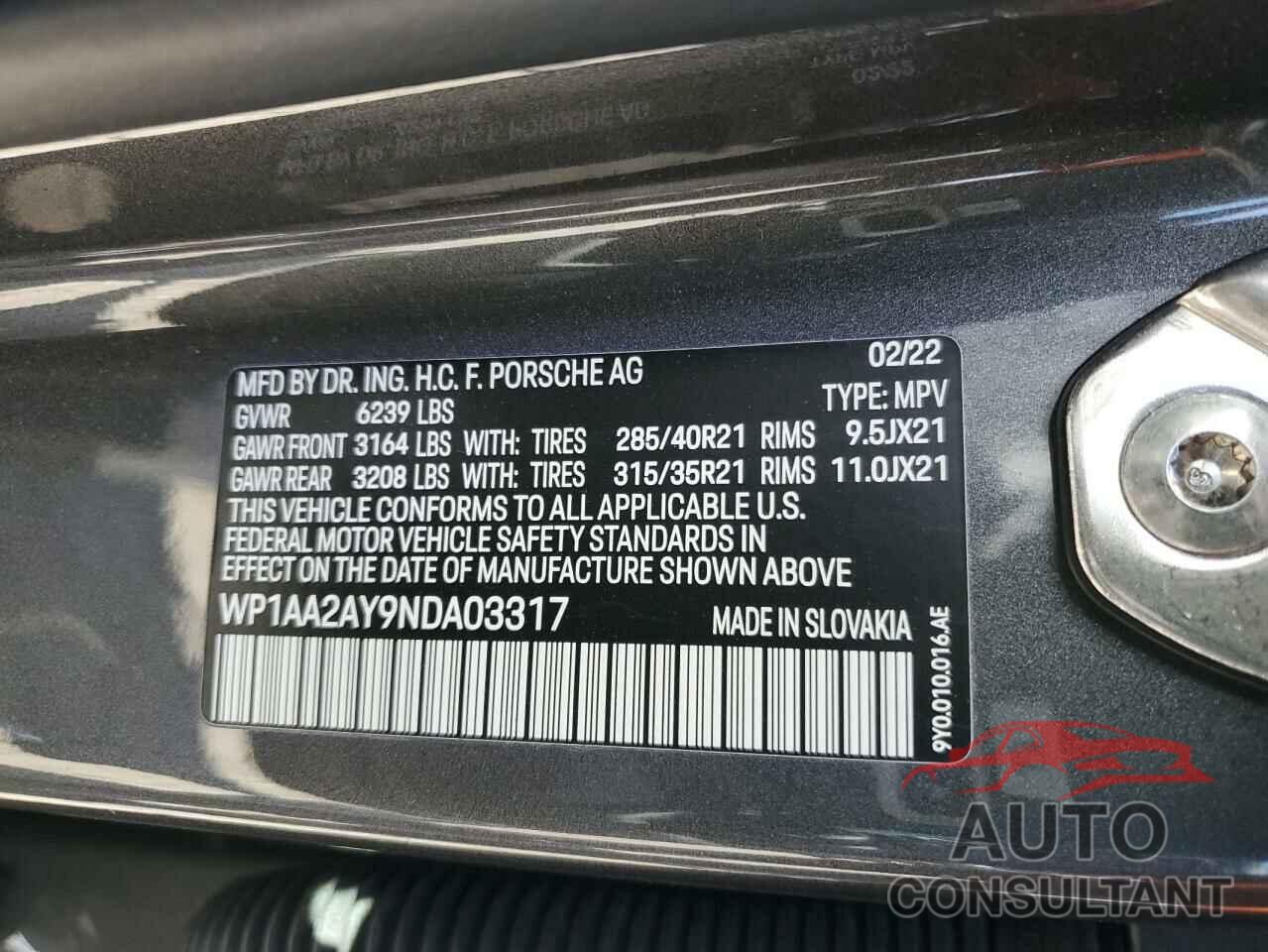 PORSCHE CAYENNE 2022 - WP1AA2AY9NDA03317