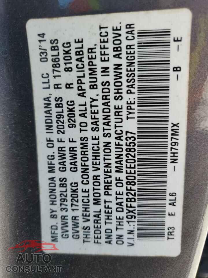 HONDA CIVIC 2014 - 19XFB2F80EE028537