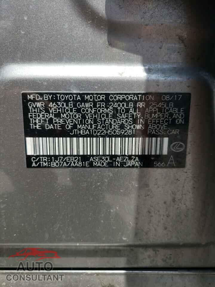 LEXUS IS 2017 - JTHBA1D22H5059281