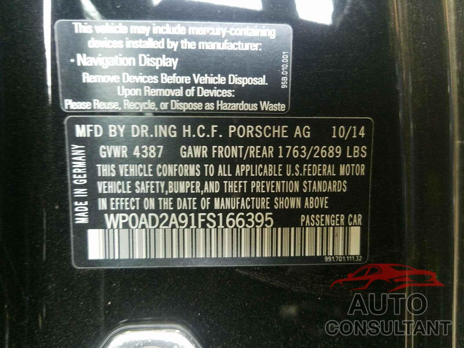PORSCHE 911 2015 - WP0AD2A91FS166395