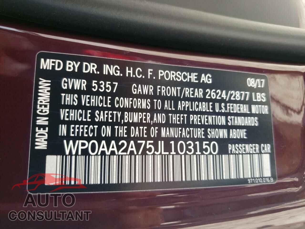 PORSCHE PANAMERA 2018 - WP0AA2A75JL103150