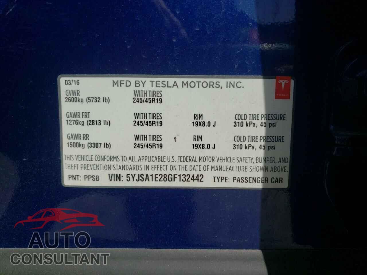 TESLA MODEL S 2016 - 5YJSA1E28GF132442