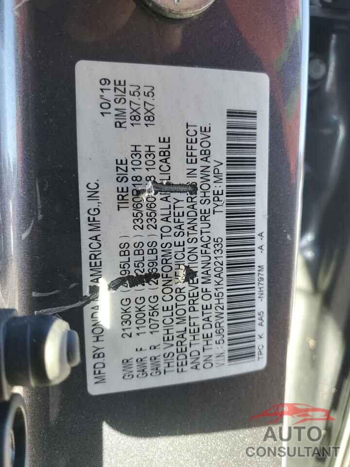HONDA CRV 2019 - 5J6RW2H51KA021335