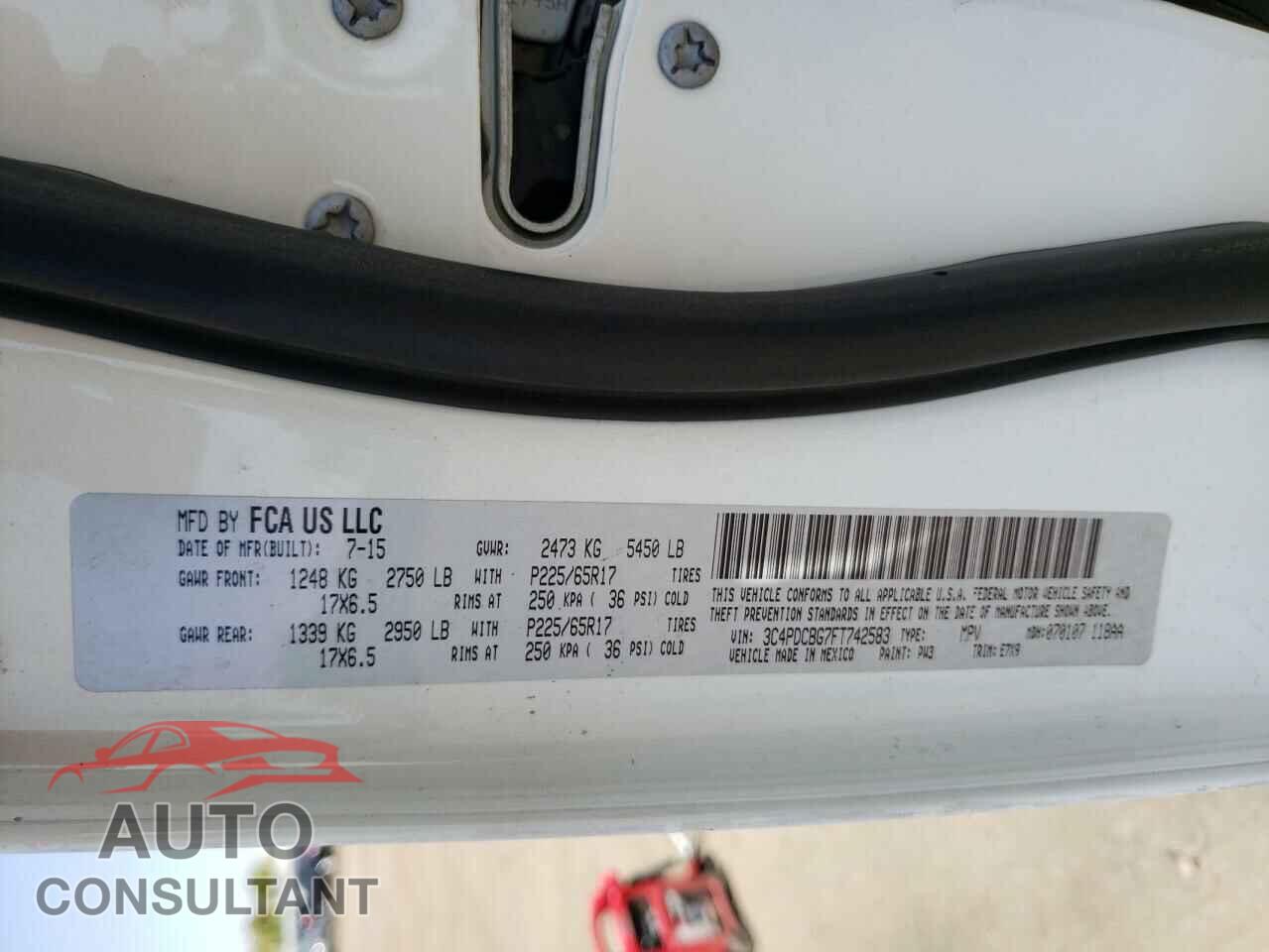 DODGE JOURNEY 2015 - 3C4PDCBG7FT742583