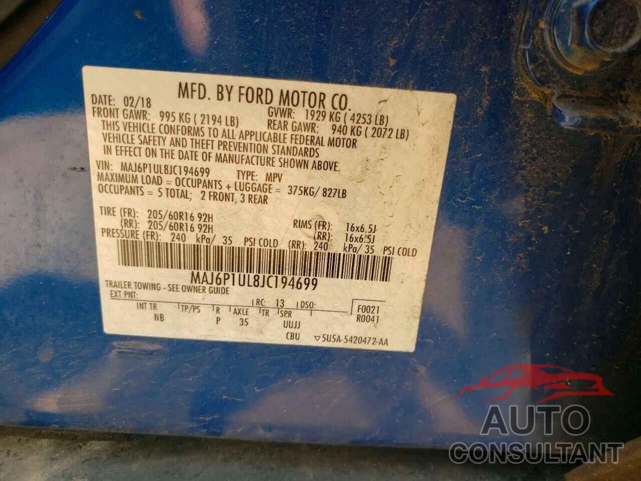 FORD ALL OTHER 2018 - MAJ6P1UL8JC194699