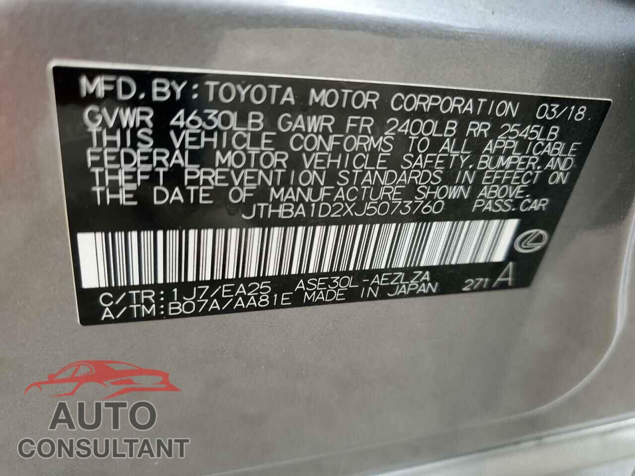 LEXUS IS 2018 - JTHBA1D2XJ5073760