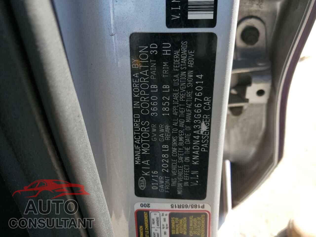 KIA RIO 2016 - KNADN4A33G6676014