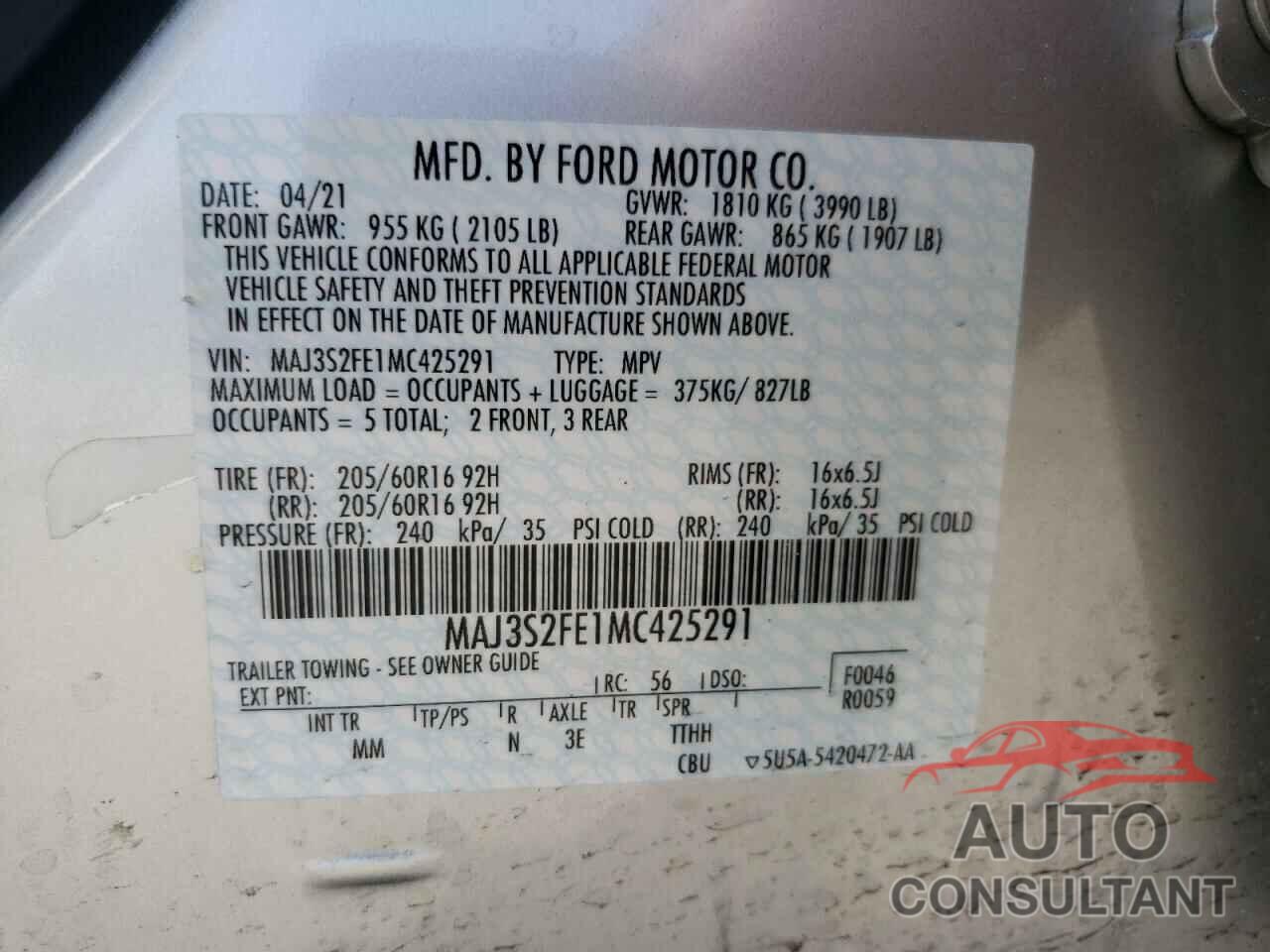 FORD ALL OTHER 2021 - MAJ3S2FE1MC425291