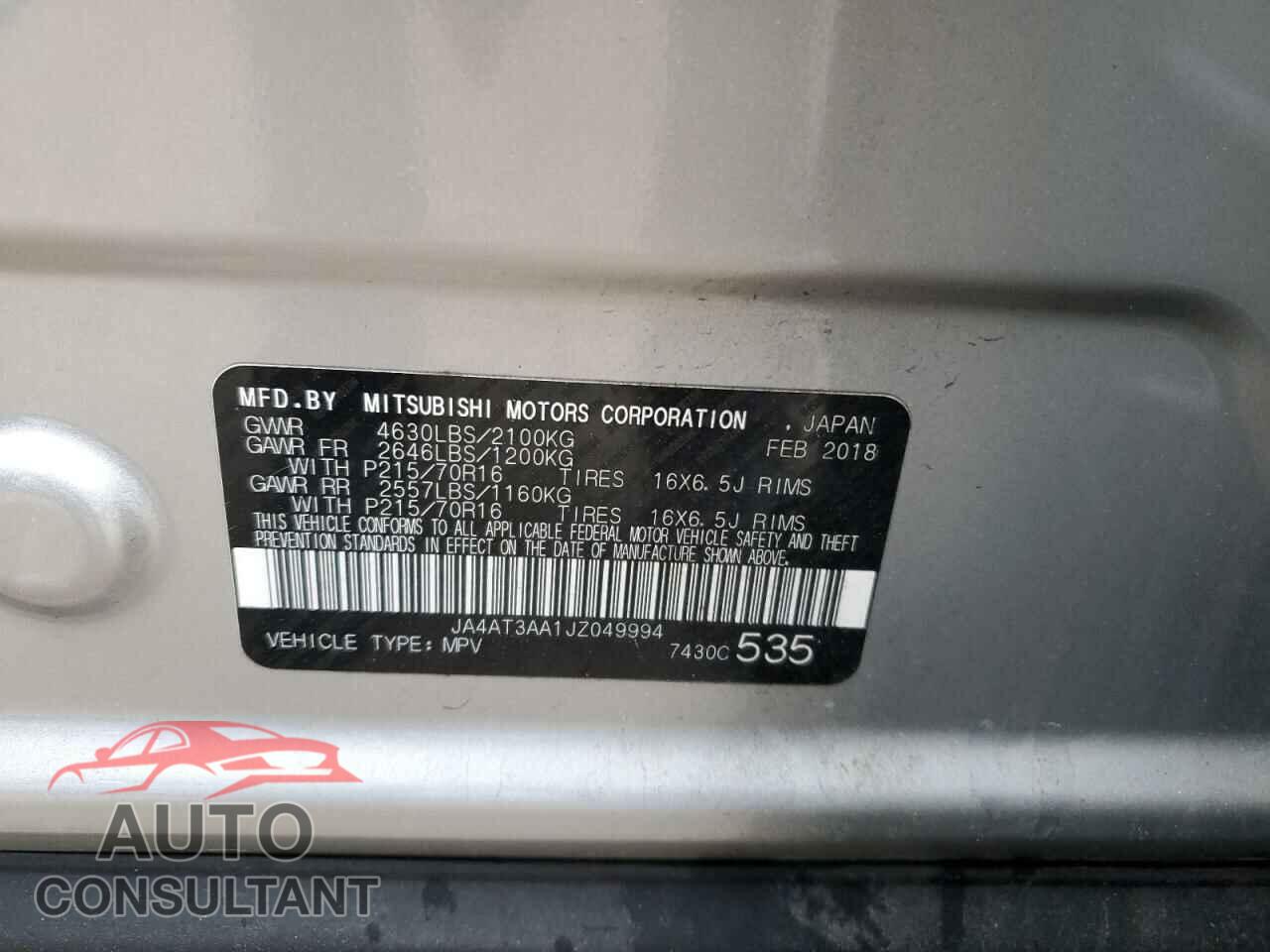 MITSUBISHI ECLIPSE 2018 - JA4AT3AA1JZ049994