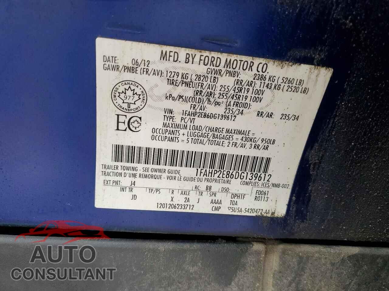 FORD TAURUS 2013 - 1FAHP2E86DG139612