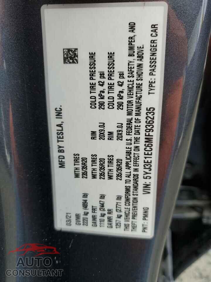 TESLA MODEL 3 2021 - 5YJ3E1EC6MF936235