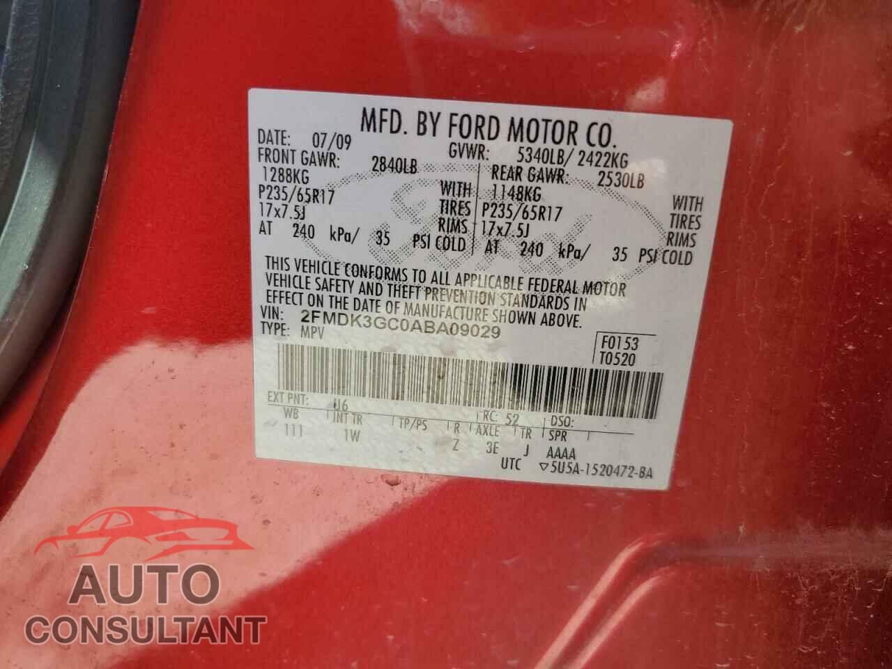 FORD EDGE 2010 - 2FMDK3GC0ABA09029