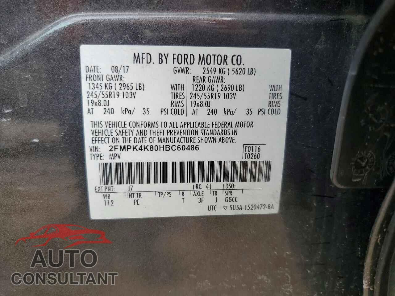 FORD EDGE 2017 - 2FMPK4K80HBC60486
