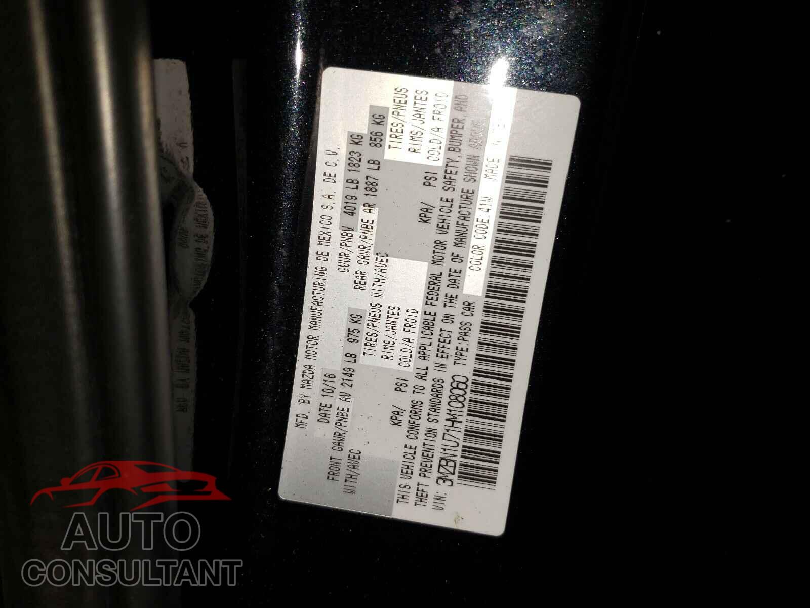 MAZDA 3 2017 - 3MZBN1U71HM108060