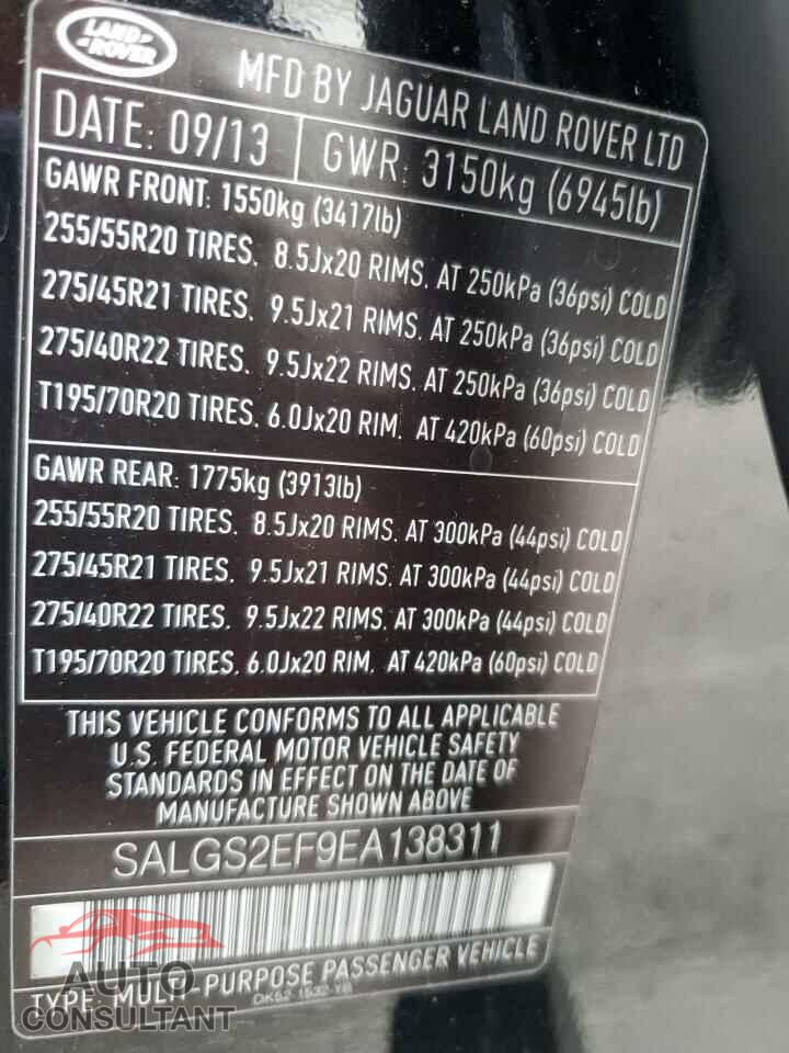 LAND ROVER RANGEROVER 2014 - SALGS2EF9EA138311