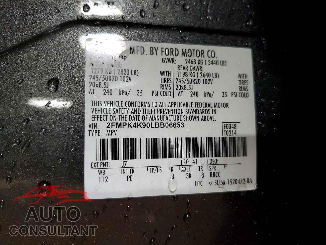 FORD EDGE 2020 - 2FMPK4K90LBB06653