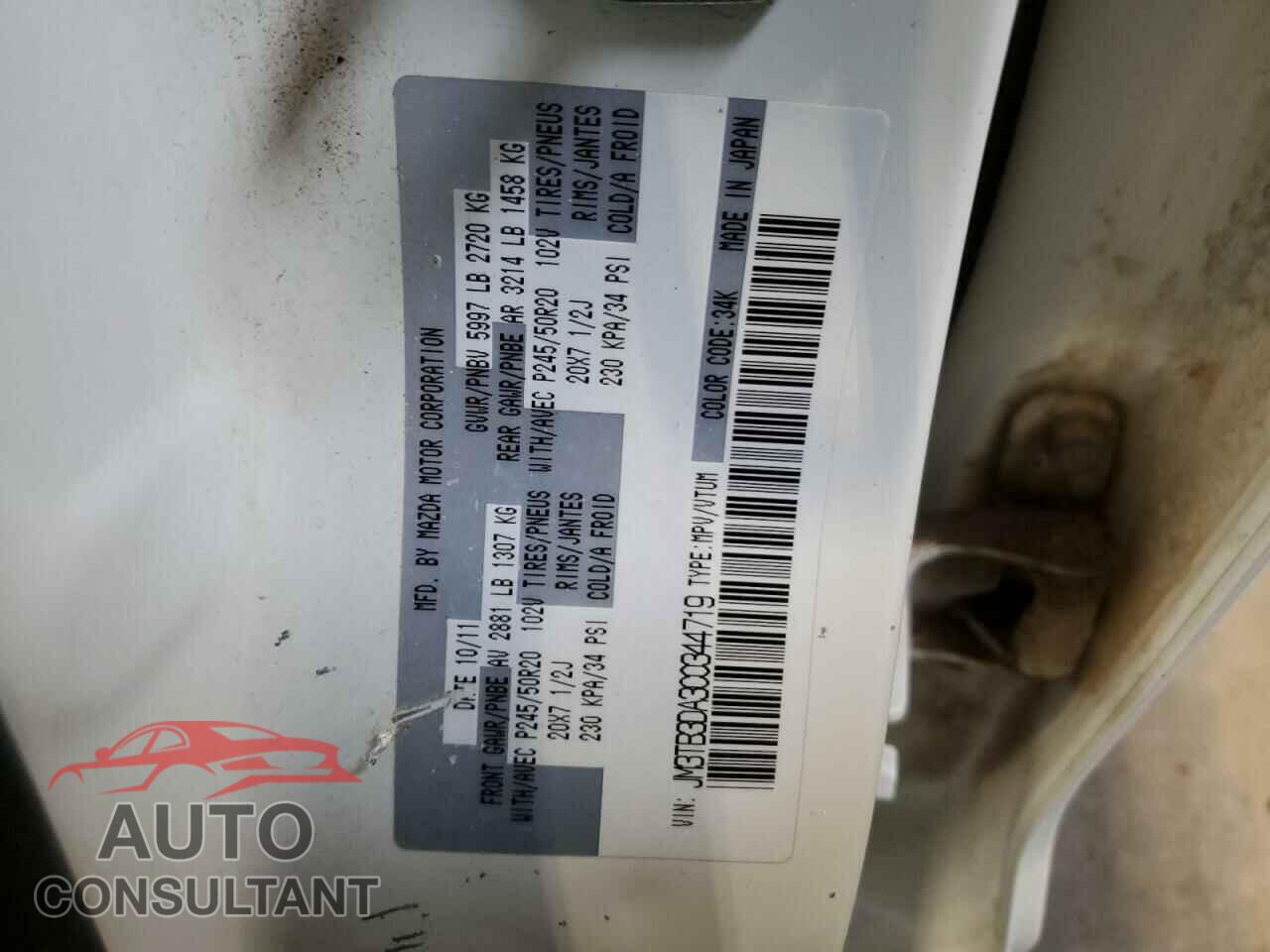 MAZDA CX-9 2012 - JM3TB3DA3C0344719
