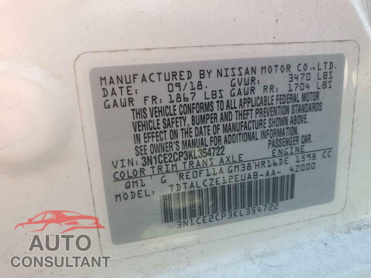 NISSAN VERSA 2019 - 3N1CE2CP3KL354722