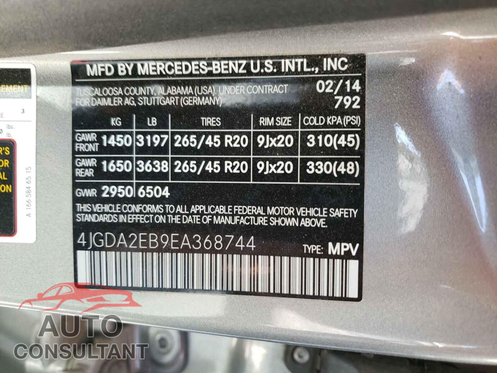 MERCEDES-BENZ M CLASS 2014 - 4JGDA2EB9EA368744
